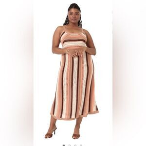 June + Vie Empire Waist Knit Sleeveless Dress Size 18/20 Brown Cream Tan EUC